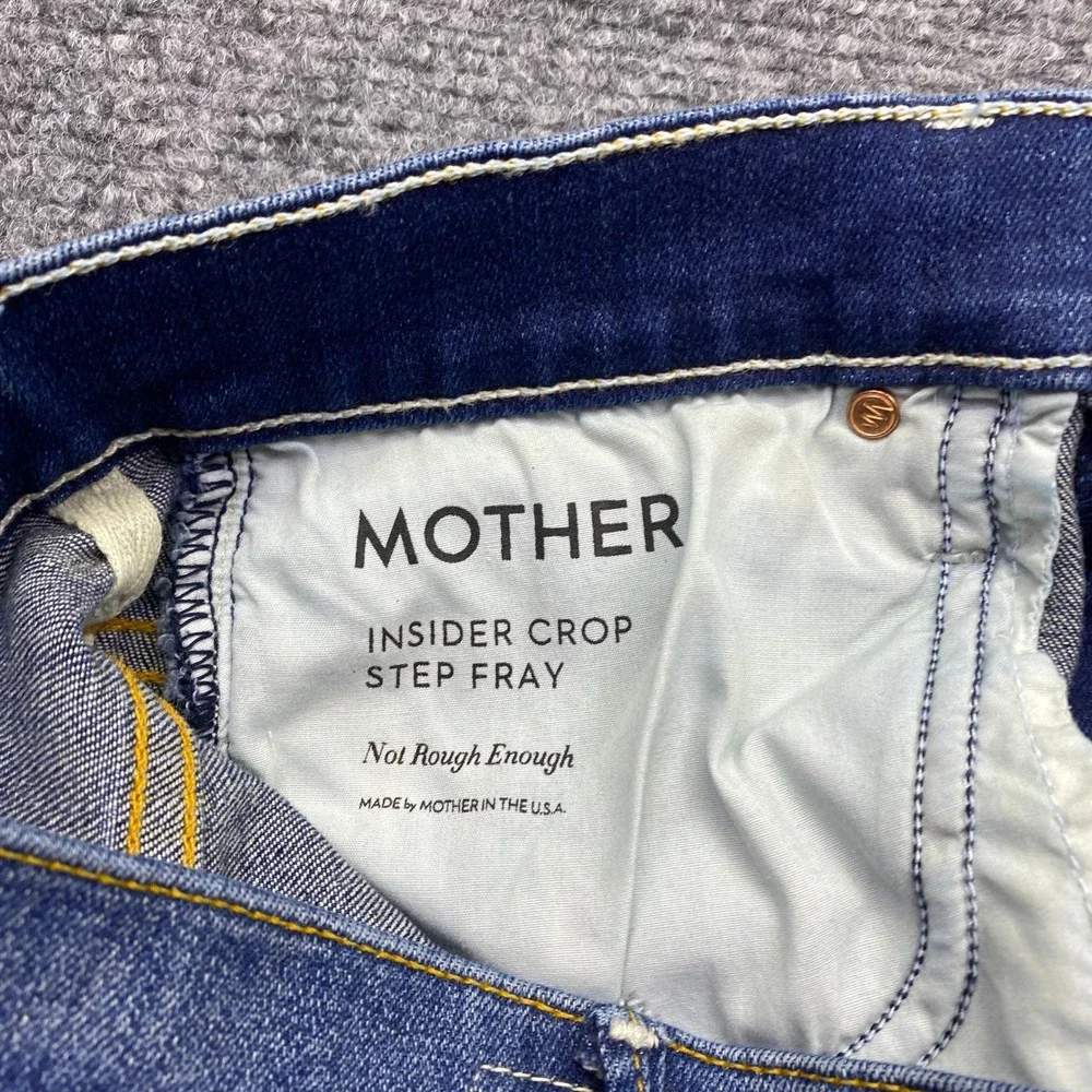 Mother Insider Crop Step Fray Jeans Blue Wash Size 27 Not Rough Enough Grunge